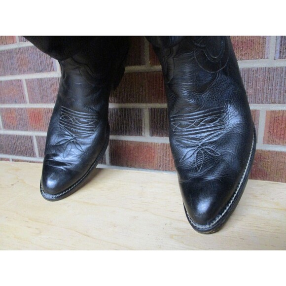 VINTAGE Olathe Cowboy Boots Mens 10 AA Extra Narrow Black Leather Western USA - Picture 5 of 16